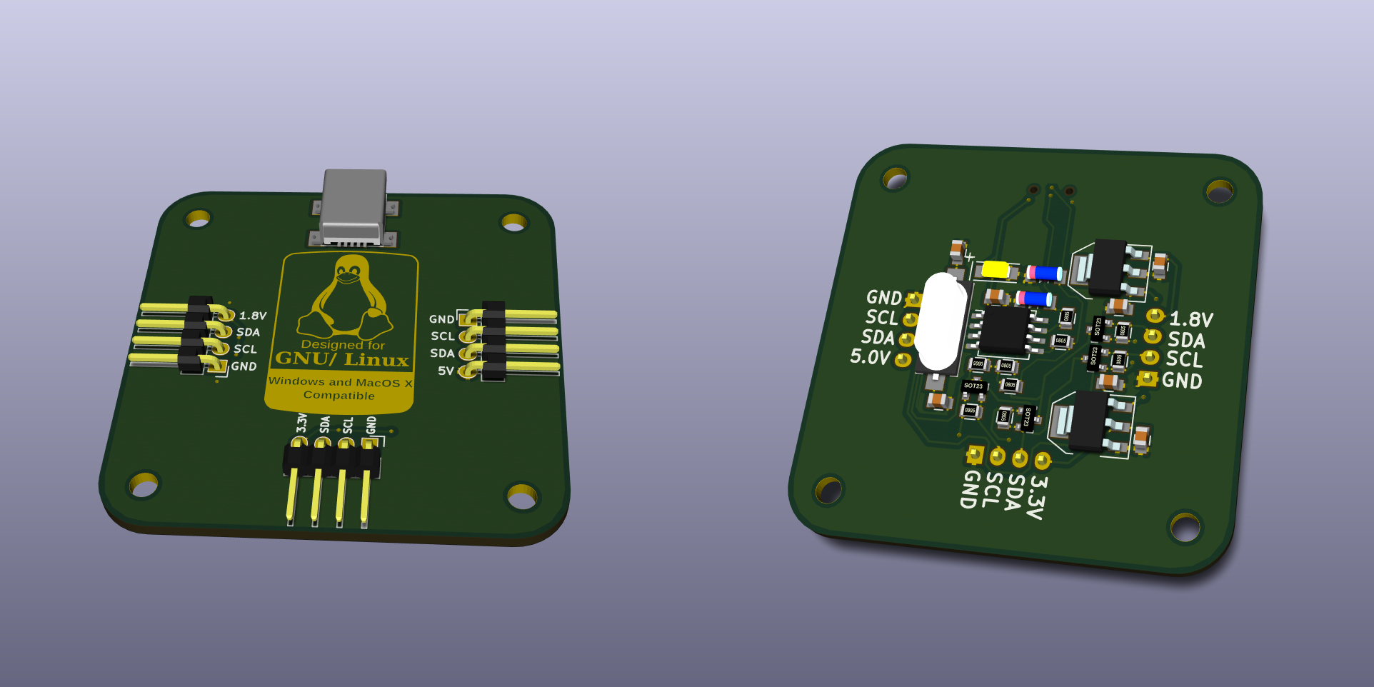 Rendered image of the PCB